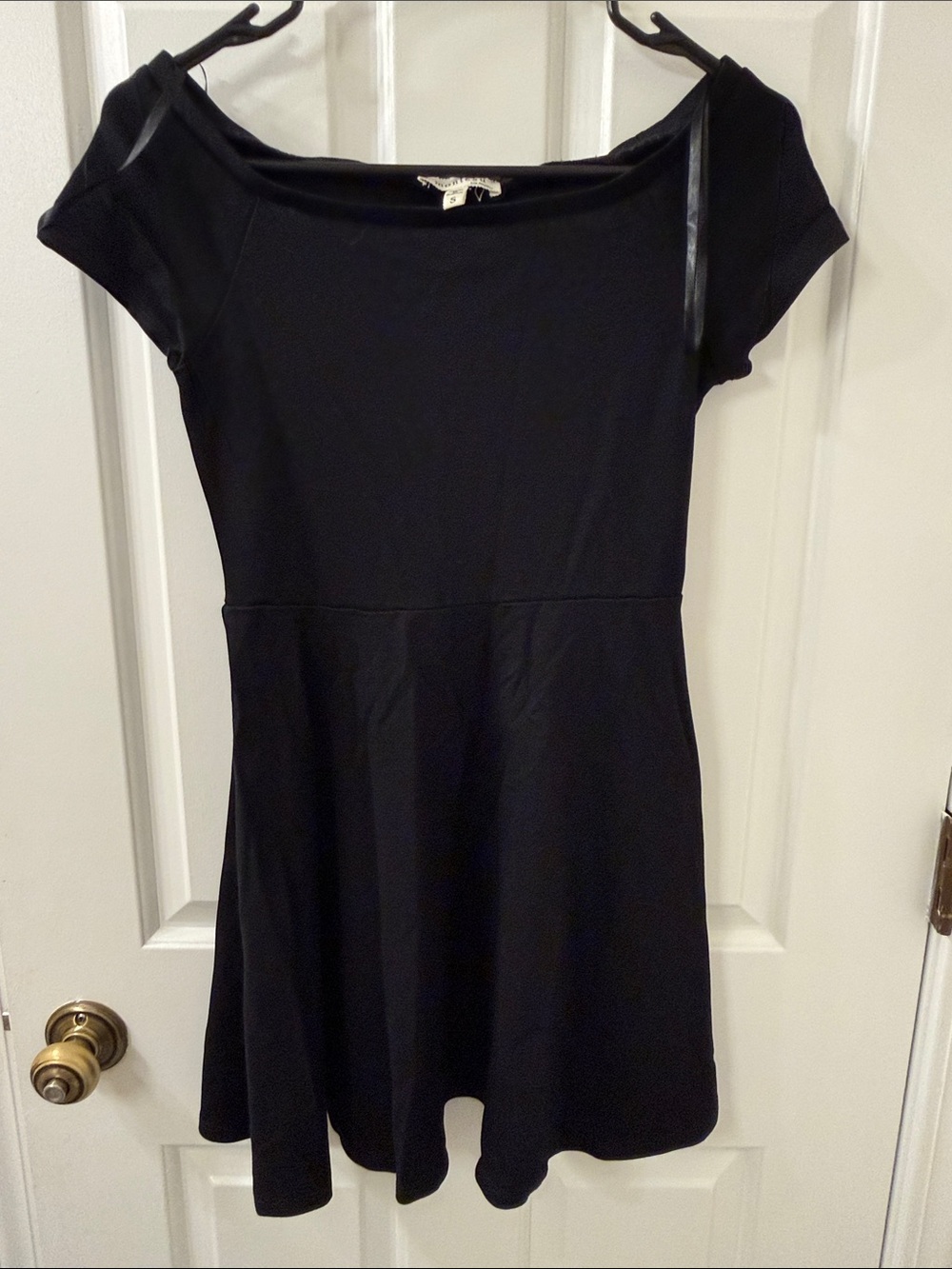 Monteau Black Short-Sleeve Mini Fit & Flare Dress